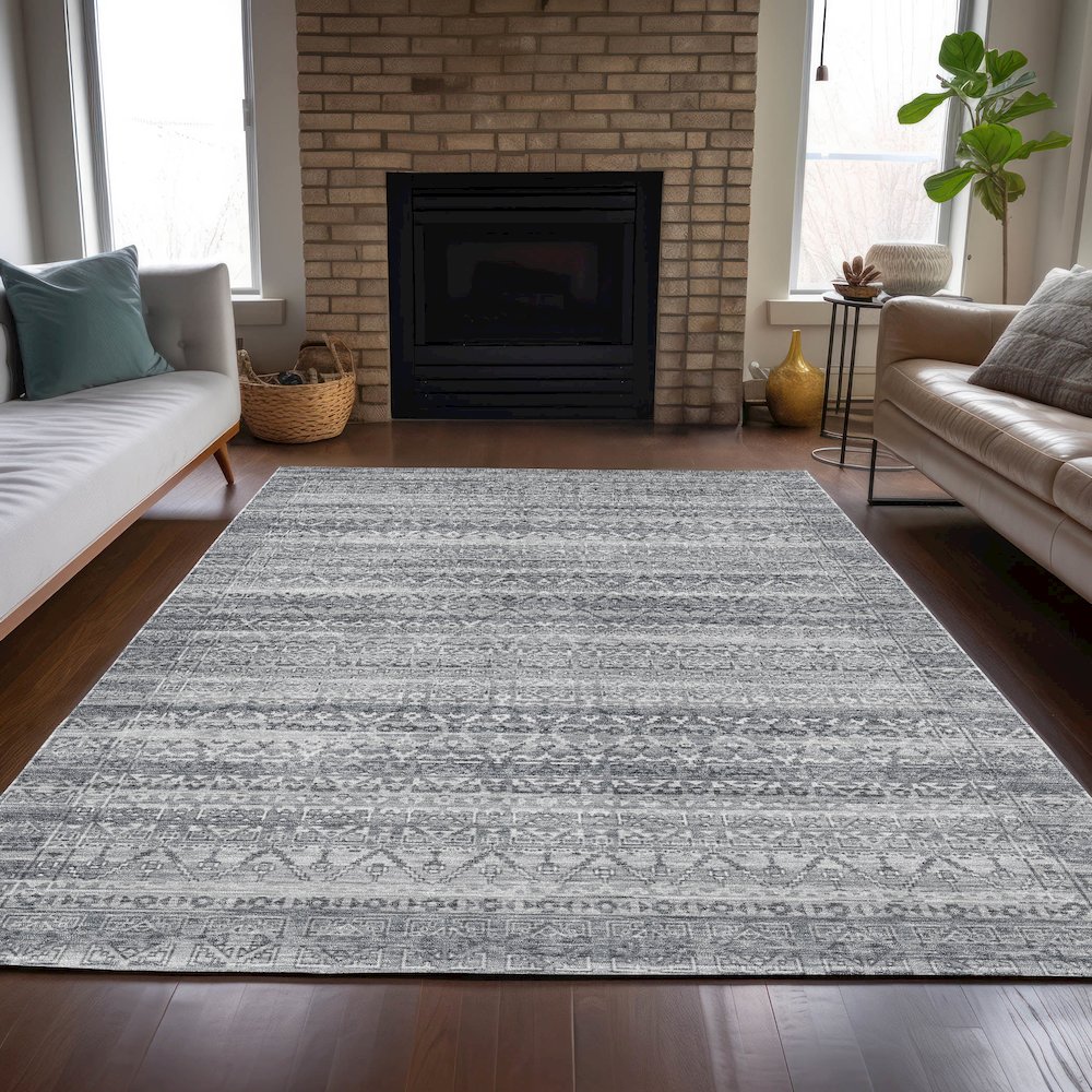 Machine Washable Indoor/Outdoor Chantille ACN2101 Gray 8' x 10' Rug. Picture 6