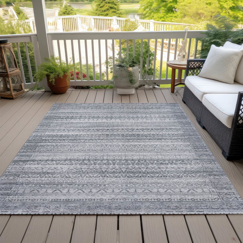 Machine Washable Indoor/Outdoor Chantille ACN2101 Gray 8' x 10' Rug. Picture 8