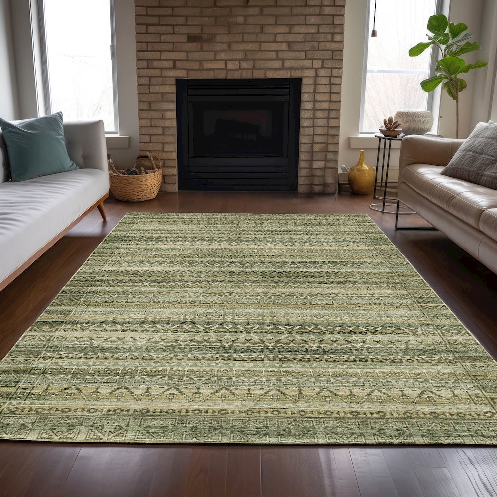 Machine Washable Indoor/Outdoor Chantille ACN2101 Green 8' x 10' Rug. Picture 6