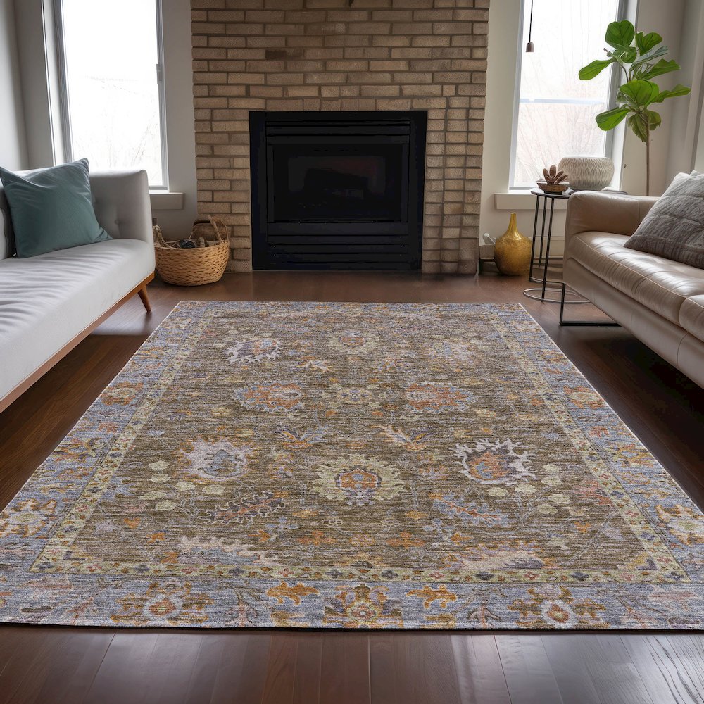 Machine Washable Indoor/Outdoor Chantille ACN2104 Brown 8' x 10' Rug. Picture 6