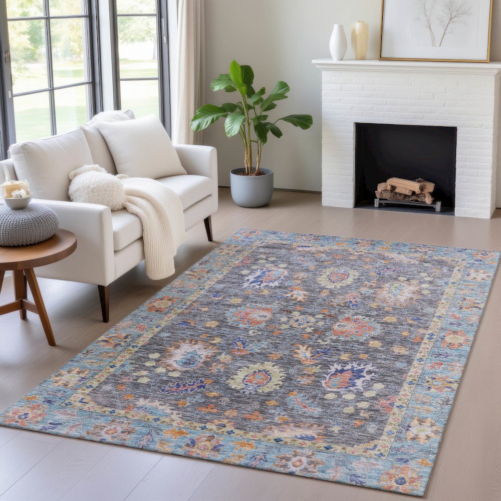 Machine Washable Indoor/Outdoor Chantille ACN2104 Gray 8' x 10' Rug. Picture 5