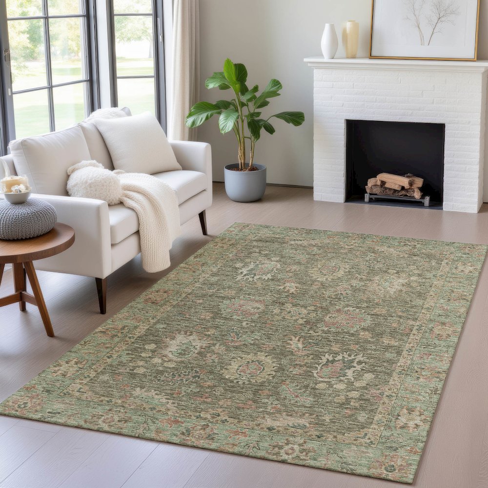 Machine Washable Indoor/Outdoor Chantille ACN2104 Olive 8' x 10' Rug. Picture 5