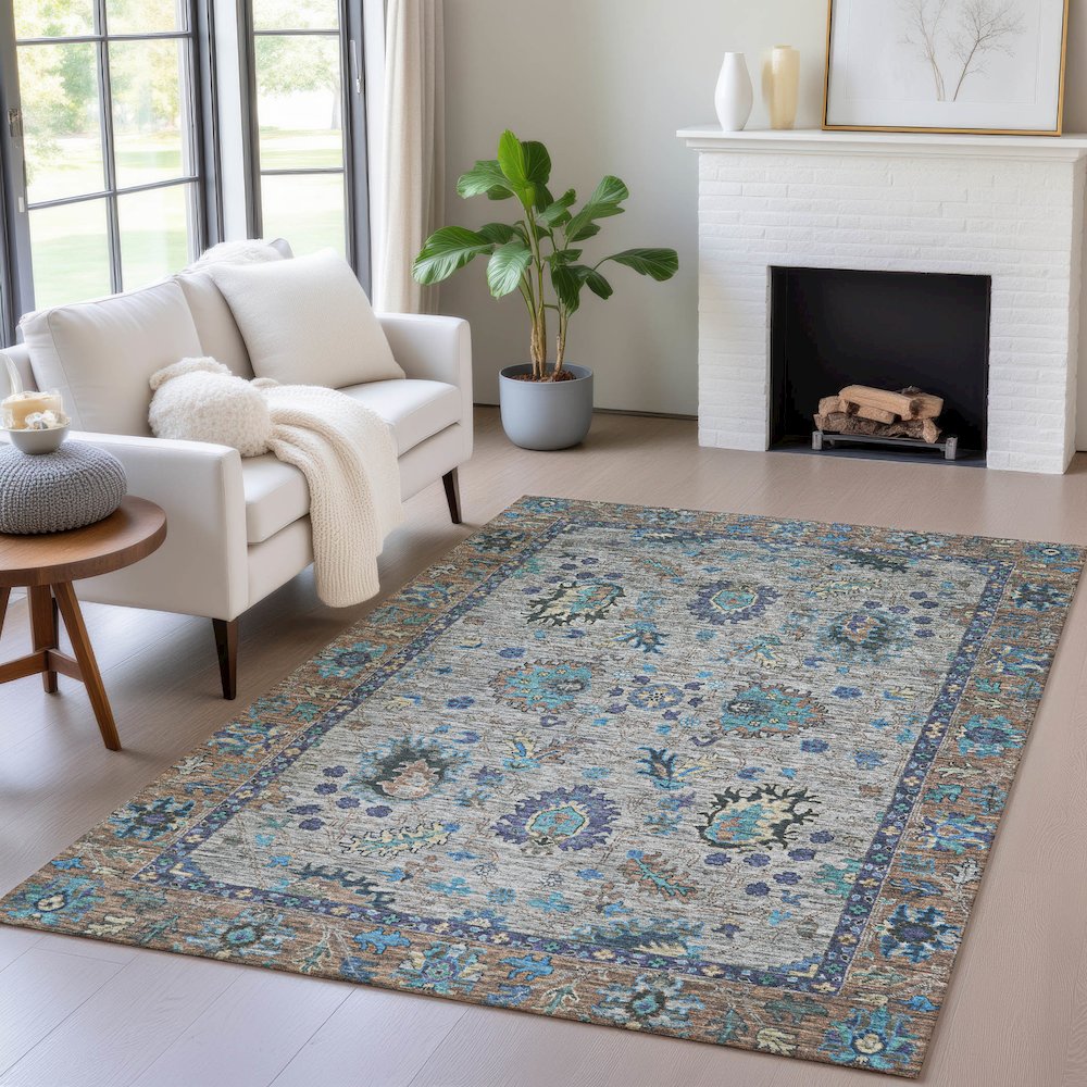 Machine Washable Indoor/Outdoor Chantille ACN2104 Pewter 8' x 10' Rug. Picture 5