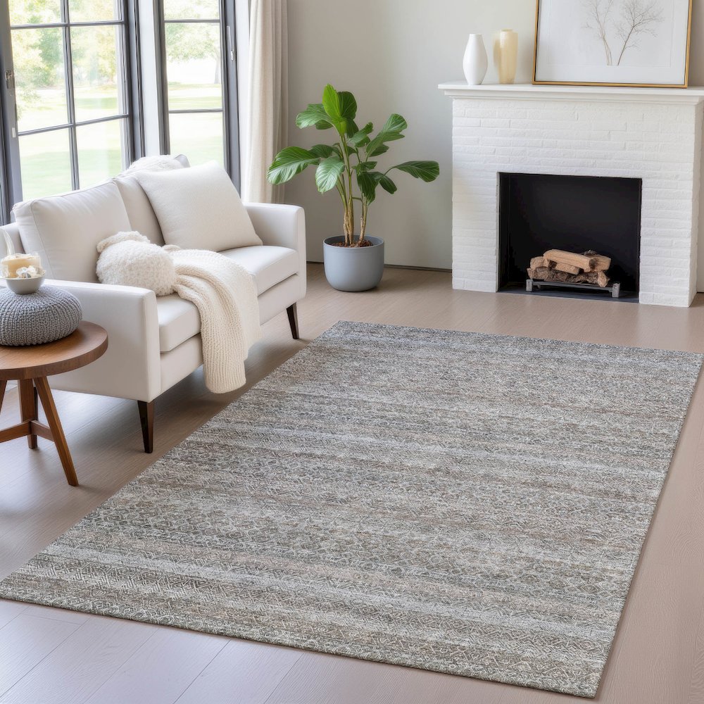 Machine Washable Indoor/Outdoor Chantille ACN2105 Brown 8' x 10' Rug. Picture 5
