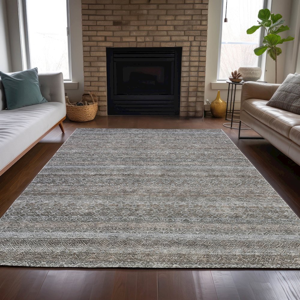 Machine Washable Indoor/Outdoor Chantille ACN2105 Brown 8' x 10' Rug. Picture 6