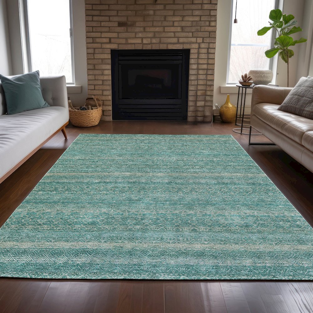 Machine Washable Indoor/Outdoor Chantille ACN2105 Teal 8' x 10' Rug. Picture 6