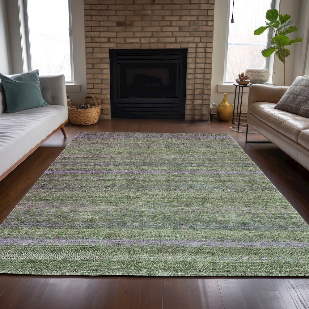 Machine Washable Indoor/Outdoor Chantille ACN2106 Olive 8' x 10' Rug. Picture 6