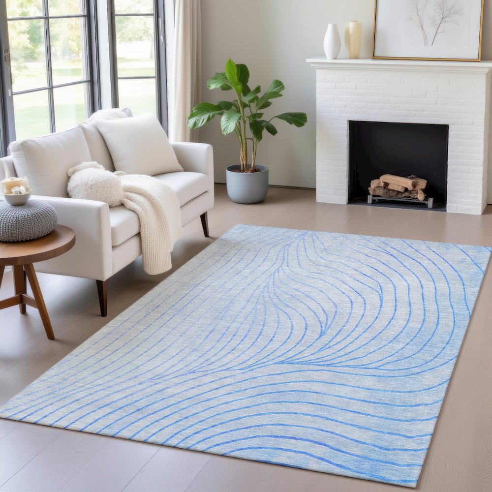 Machine Washable Indoor/Outdoor Chantille ACN2107 Blue 8' x 10' Rug. Picture 5