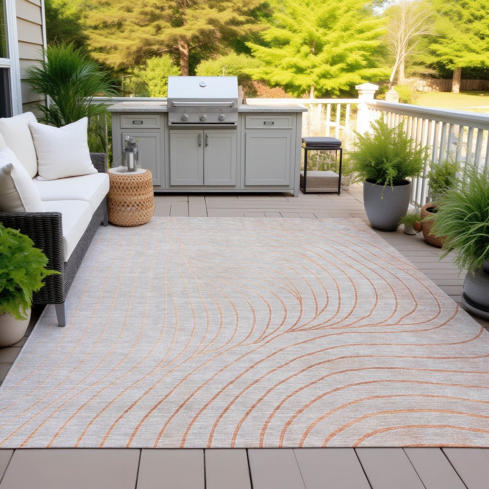 Machine Washable Indoor/Outdoor Chantille ACN2107 Copper 8' x 10' Rug. Picture 7