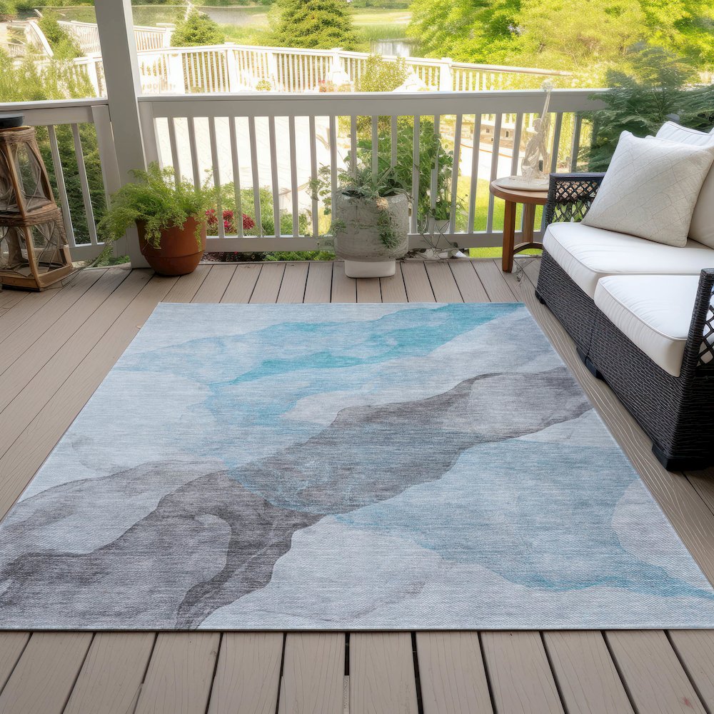 Machine Washable Indoor/Outdoor Chantille ACN2109 Teal 8' x 10' Rug. Picture 8
