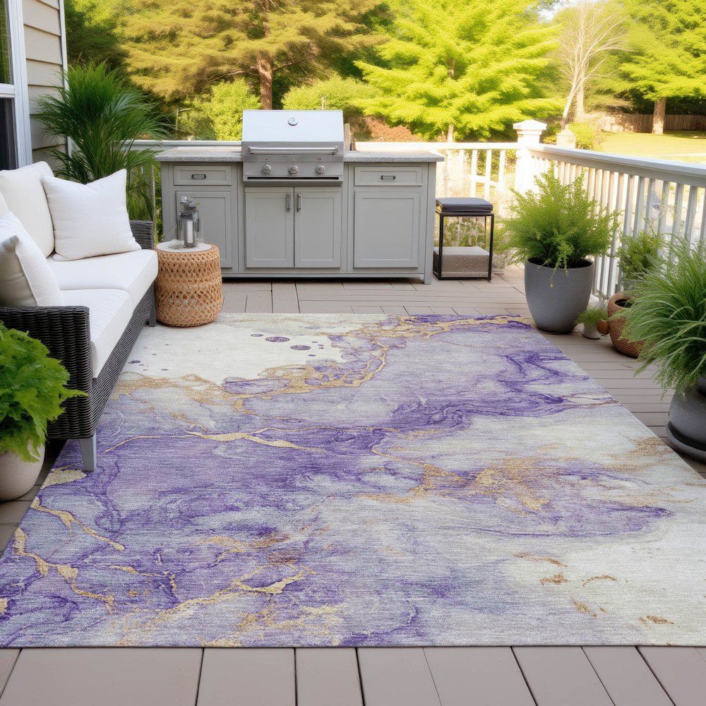 Machine Washable Indoor/Outdoor Chantille ACN2110 Purple 8' x 10' Rug. Picture 7