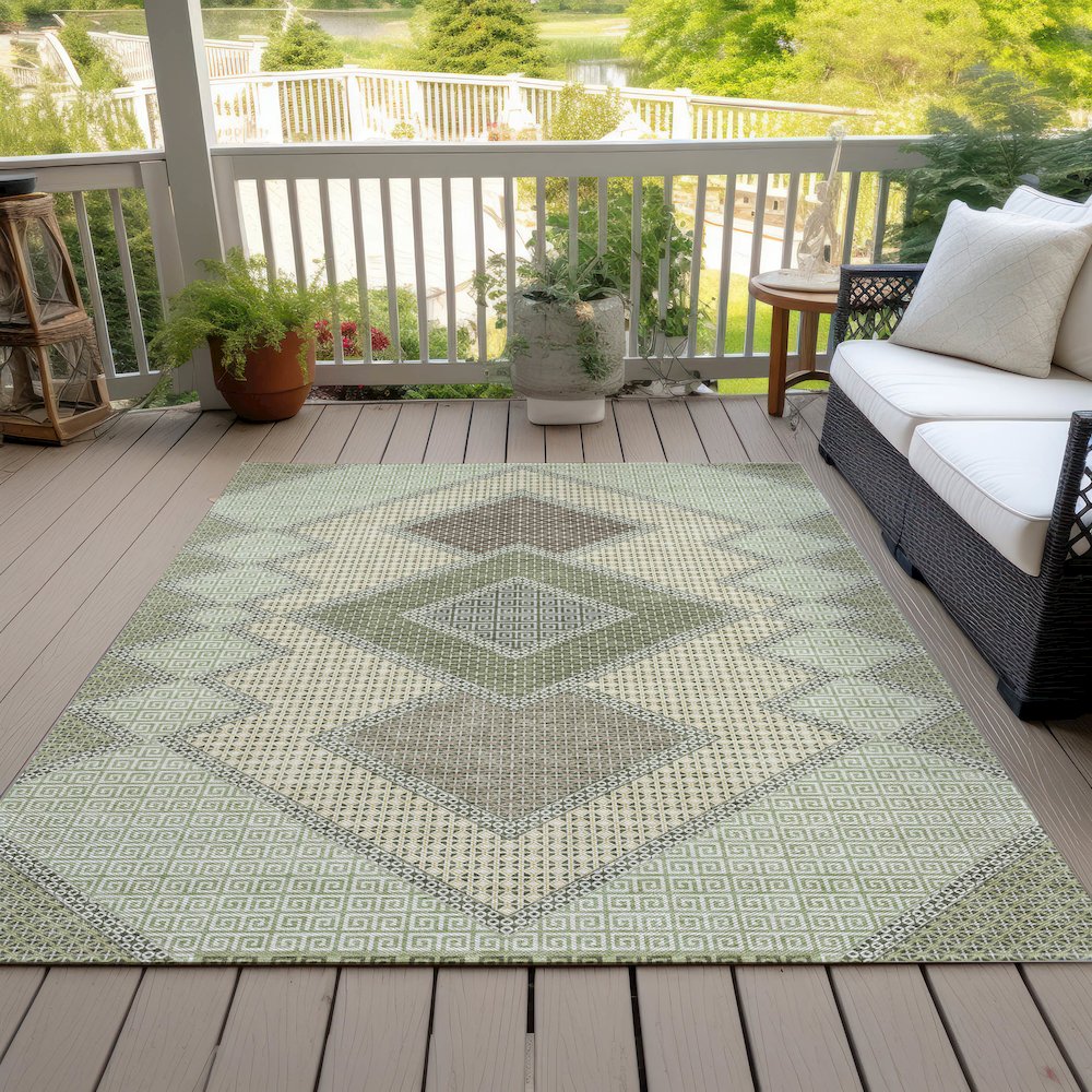 Machine Washable Indoor/Outdoor Chantille ACN2111 Green 8' x 10' Rug. Picture 8