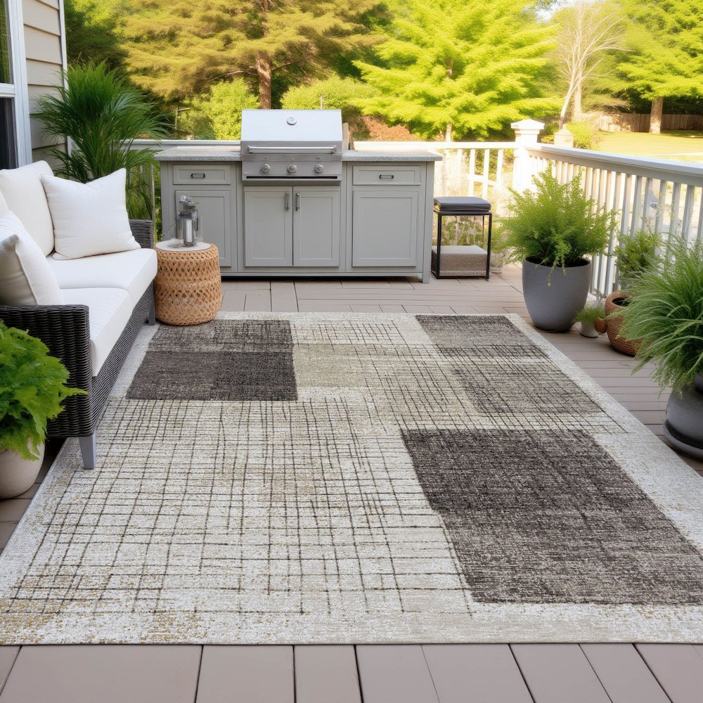 Machine Washable Indoor/Outdoor Chantille ACN2112 Brown 8' x 10' Rug. Picture 7