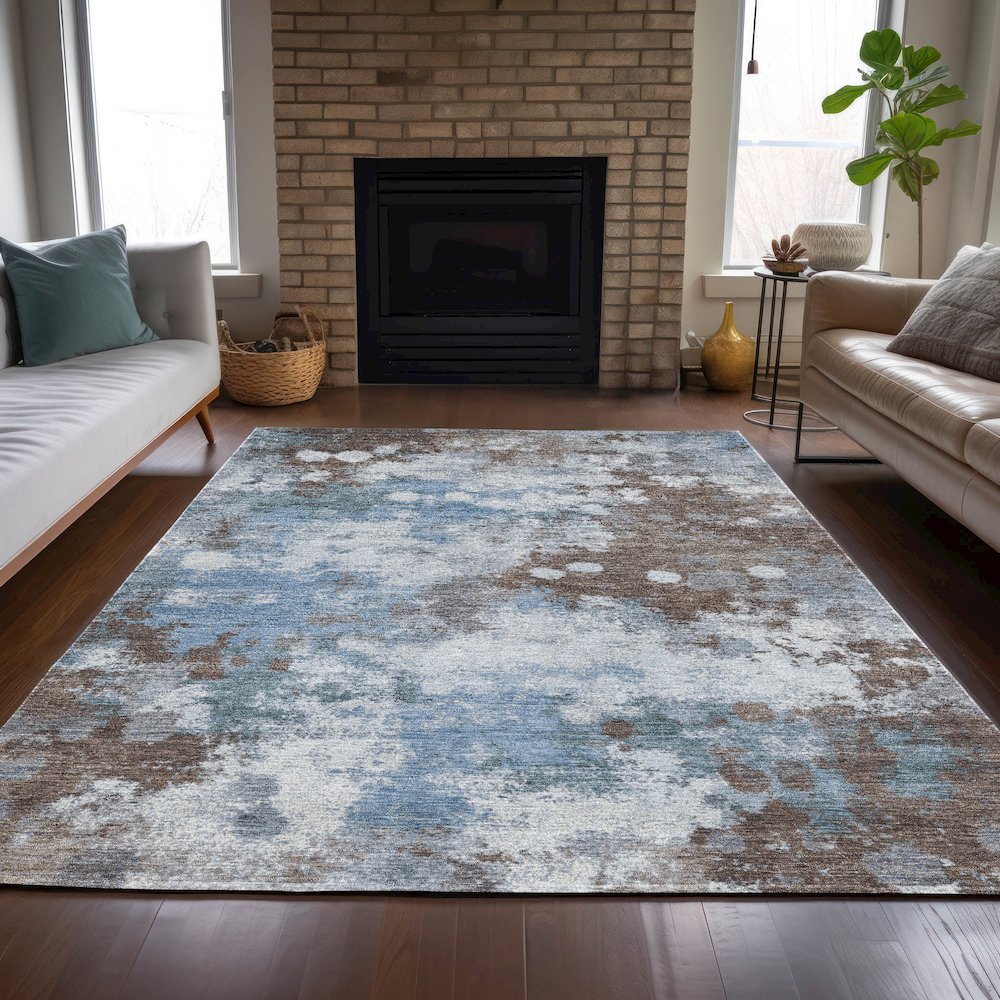 Machine Washable Indoor/Outdoor Chantille ACN2114 Brown 8' x 10' Rug. Picture 6