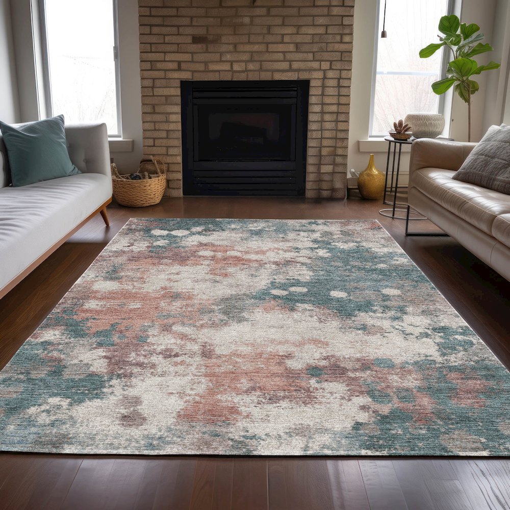Machine Washable Indoor/Outdoor Chantille ACN2114 Coral 8' x 10' Rug. Picture 6