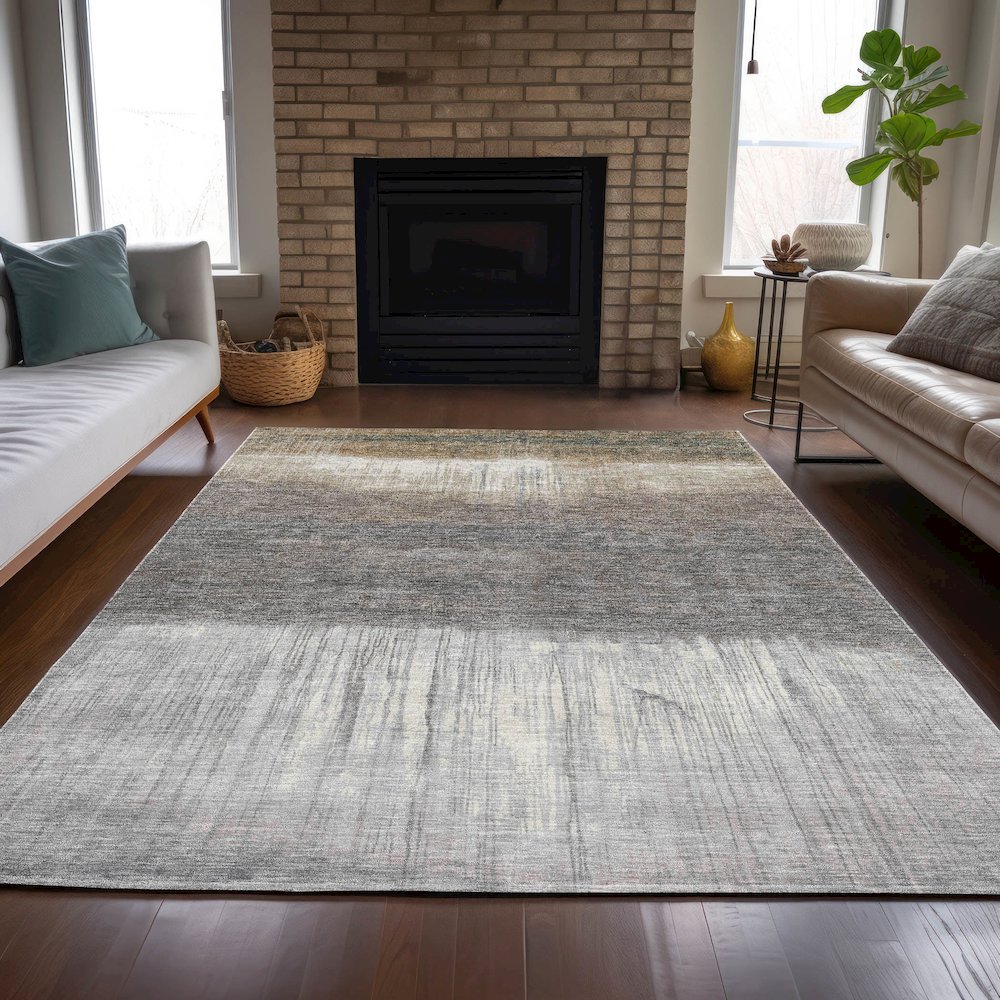 Machine Washable Indoor/Outdoor Chantille ACN2118 Taupe 8' x 10' Rug. Picture 6