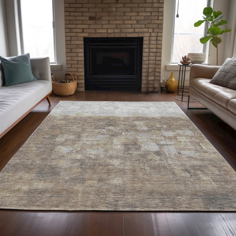 Machine Washable Indoor/Outdoor Chantille ACN2119 Taupe 8' x 10' Rug. Picture 6