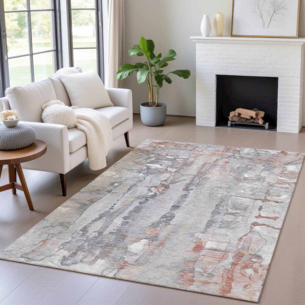 Machine Washable Indoor/Outdoor Chantille ACN2120 Copper 8' x 10' Rug. Picture 5