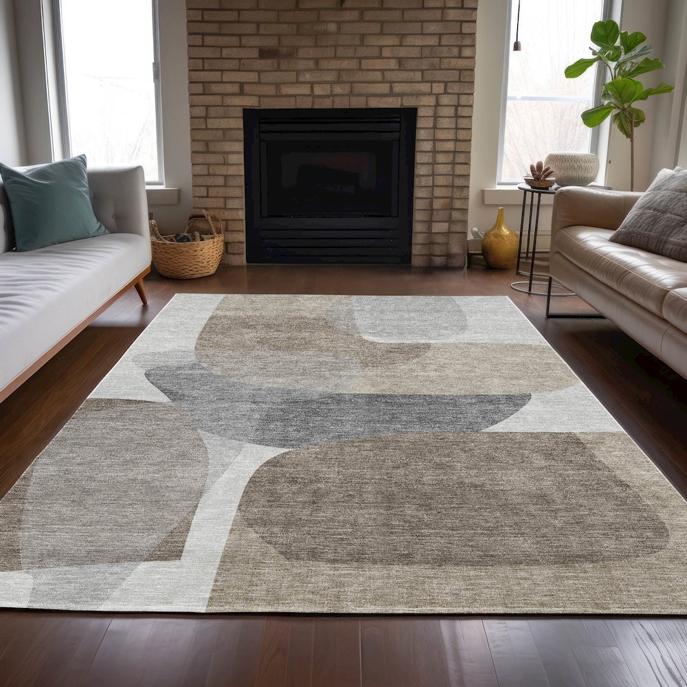 Machine Washable Indoor/Outdoor Chantille ACN2121 Taupe 8' x 10' Rug. Picture 6