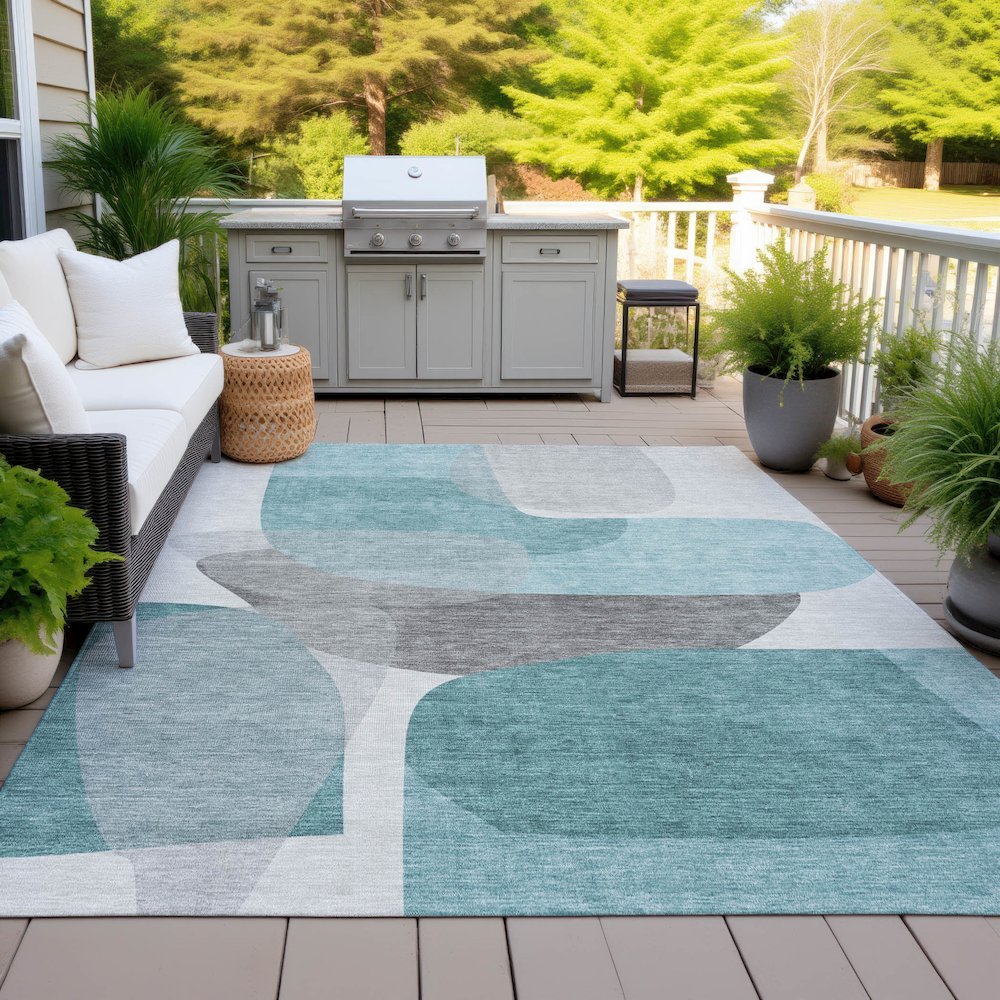 Machine Washable Indoor/Outdoor Chantille ACN2121 Teal 8' x 10' Rug. Picture 7