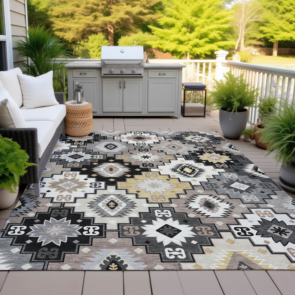 Machine Washable Indoor/Outdoor Chantille ACN2123 Black 8' x 10' Rug. Picture 7