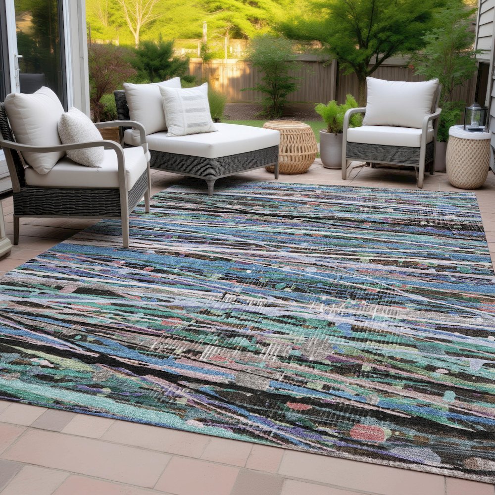 Machine Washable Indoor/Outdoor Chantille ACN2125 Blue 8' x 10' Rug. Picture 8