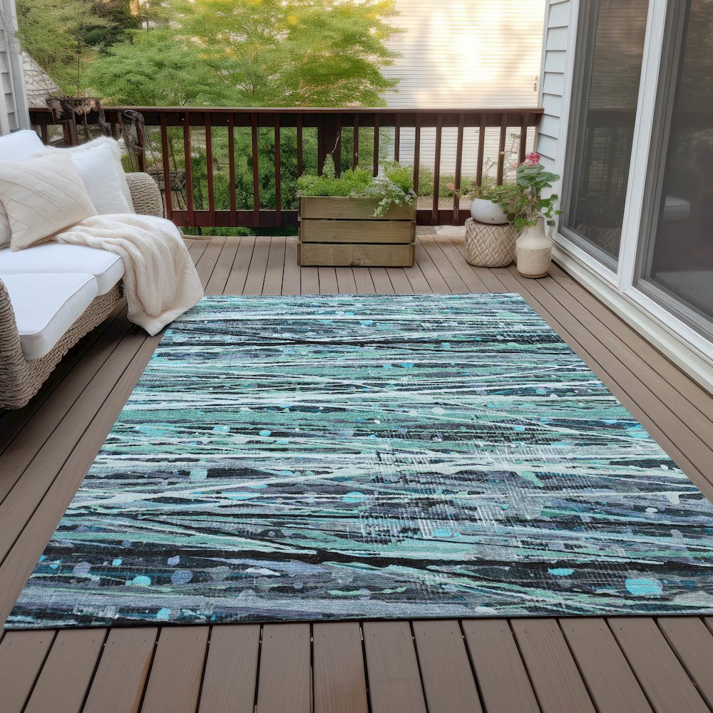 Machine Washable Indoor/Outdoor Chantille ACN2126 Teal 8' x 10' Rug. Picture 7