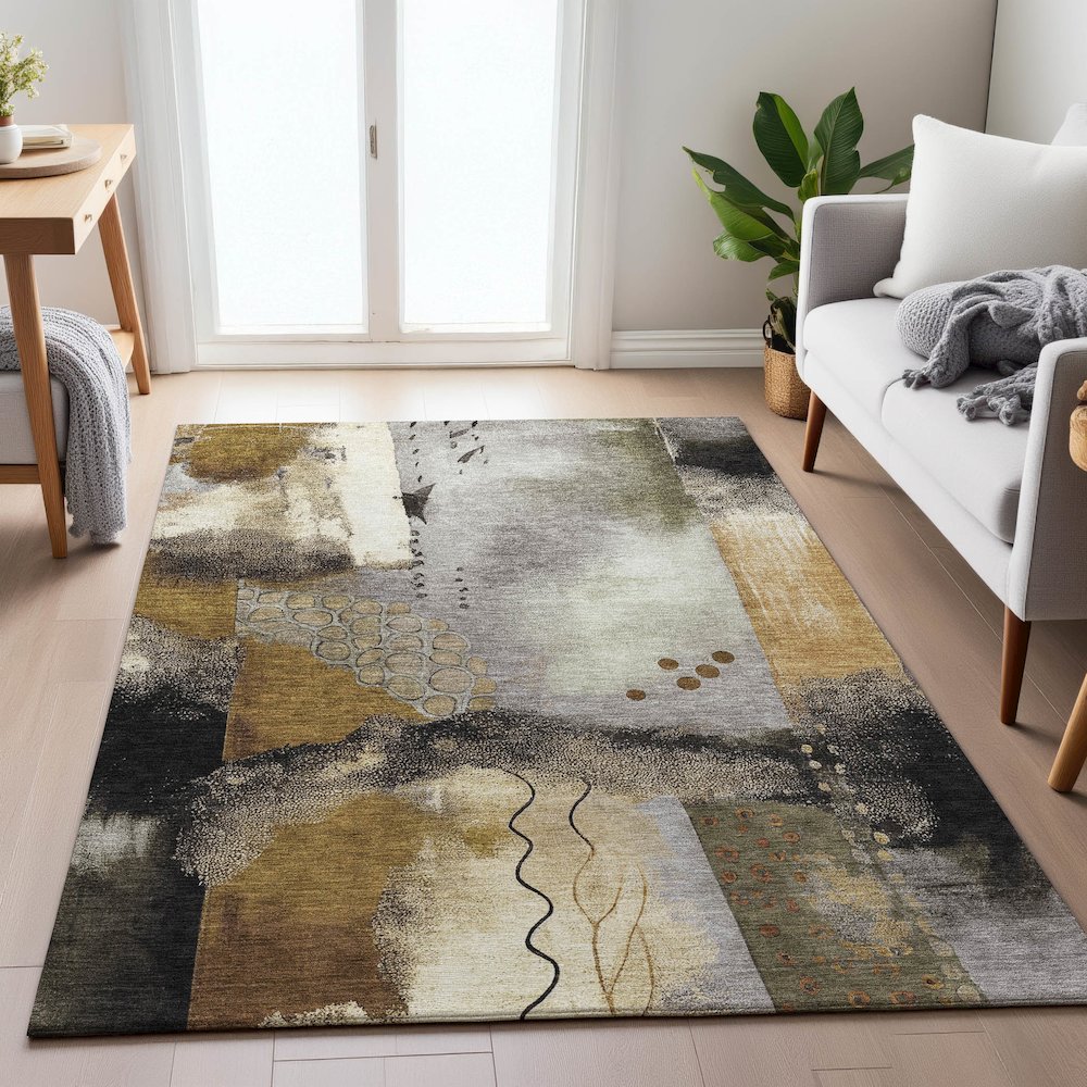 Machine Washable Indoor/Outdoor Chantille ACN2127 Chocolate 8' x 10' Rug. Picture 5