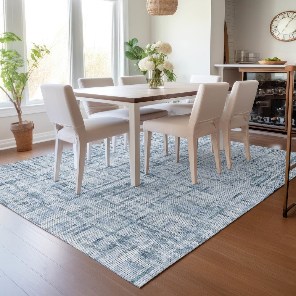 Machine Washable Indoor/Outdoor Chantille ACN2130 Blue 8' x 10' Rug. Picture 5