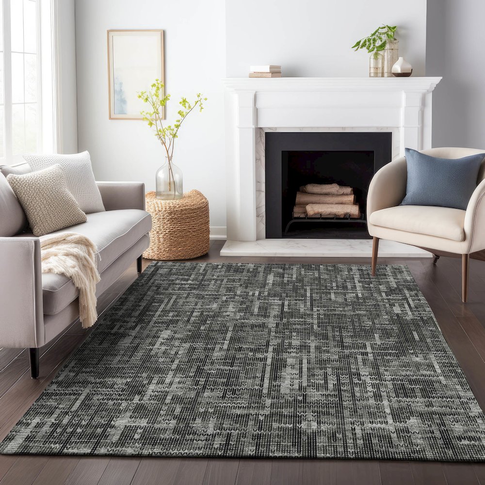 Machine Washable Indoor/Outdoor Chantille ACN2130 Charcoal 8' x 10' Rug. Picture 6