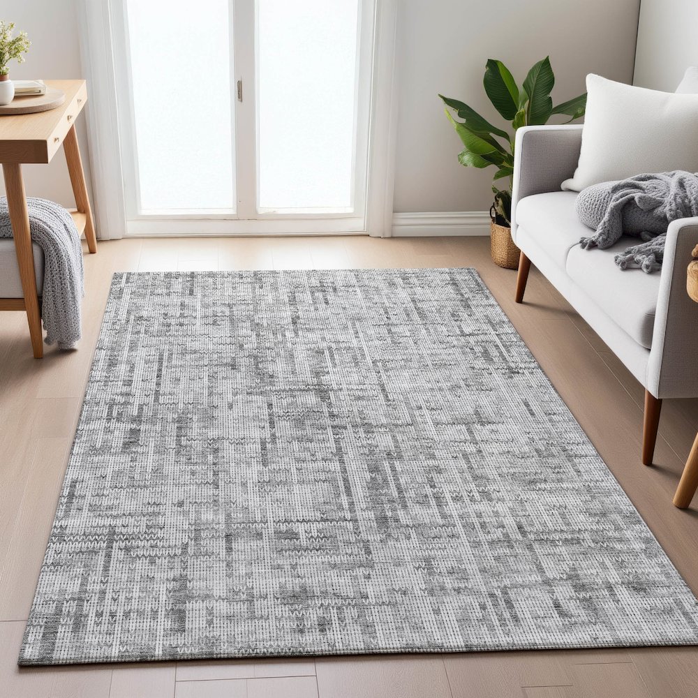 Machine Washable Indoor/Outdoor Chantille ACN2130 Gray 8' x 10' Rug. Picture 5