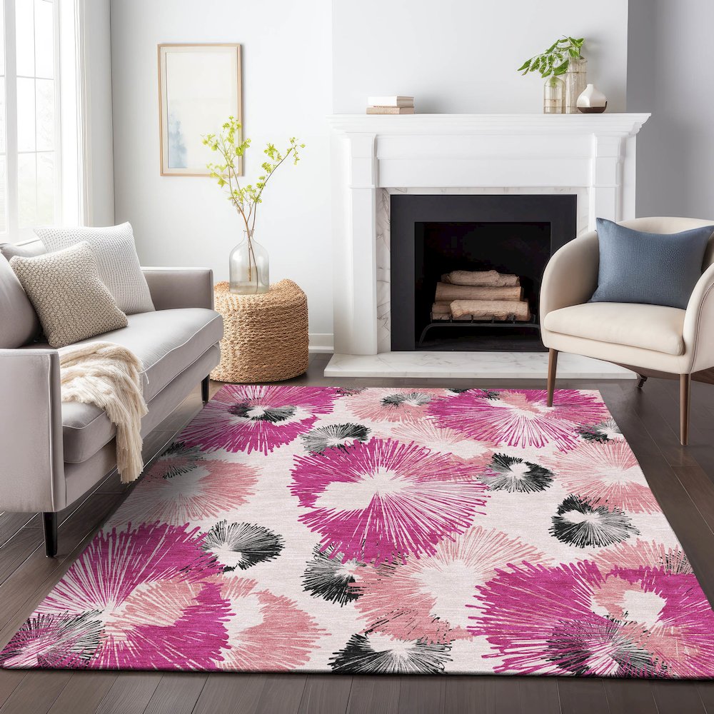 Machine Washable Indoor/Outdoor Chantille ACN2132 Pink 8' x 10' Rug. Picture 6
