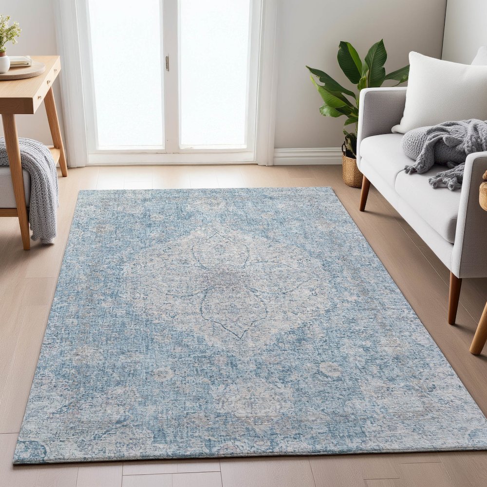 Machine Washable Indoor/Outdoor Chantille ACN2136 Denim 8' x 10' Rug. Picture 5