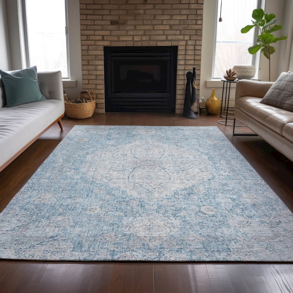 Machine Washable Indoor/Outdoor Chantille ACN2136 Denim 8' x 10' Rug. Picture 6