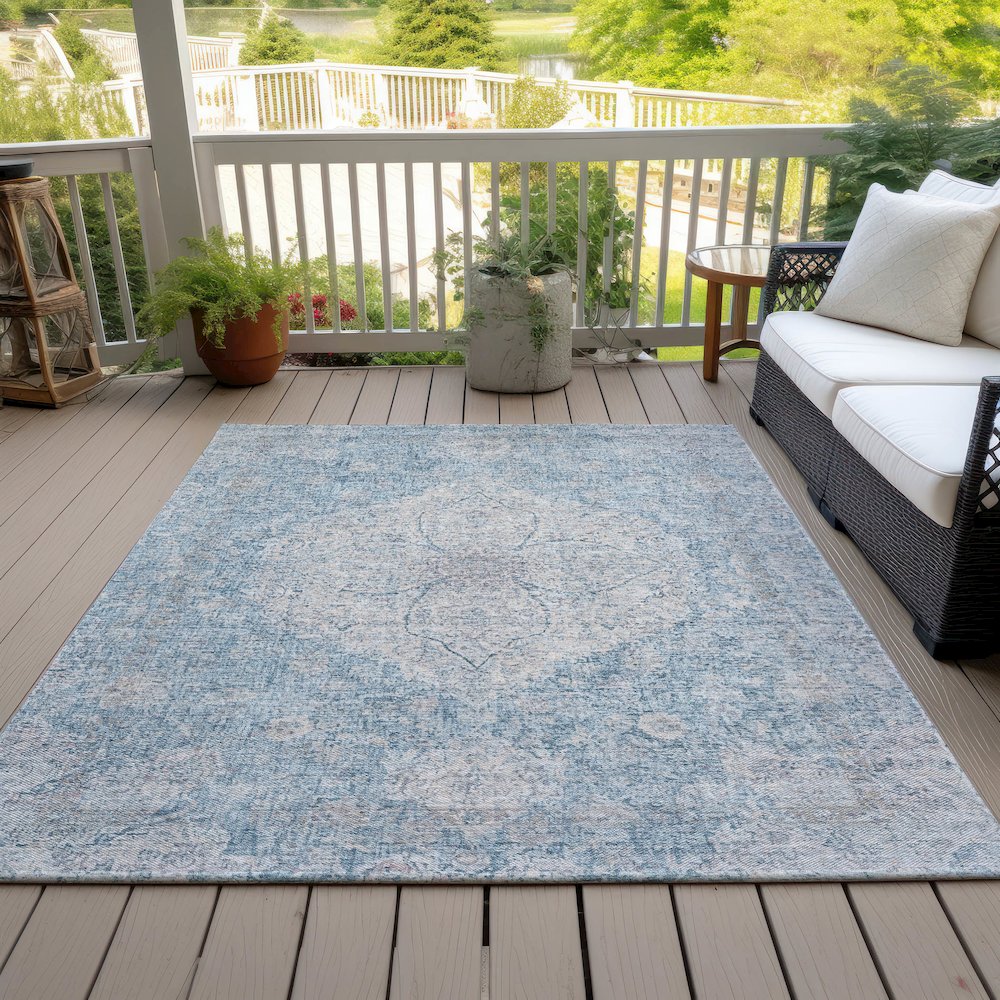 Machine Washable Indoor/Outdoor Chantille ACN2136 Denim 8' x 10' Rug. Picture 7