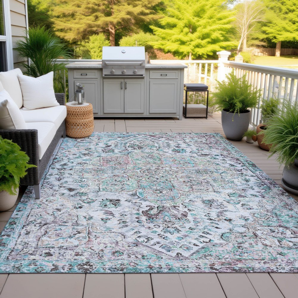 Machine Washable Indoor/Outdoor Chantille ACN2138 Sky 8' x 10' Rug. Picture 7