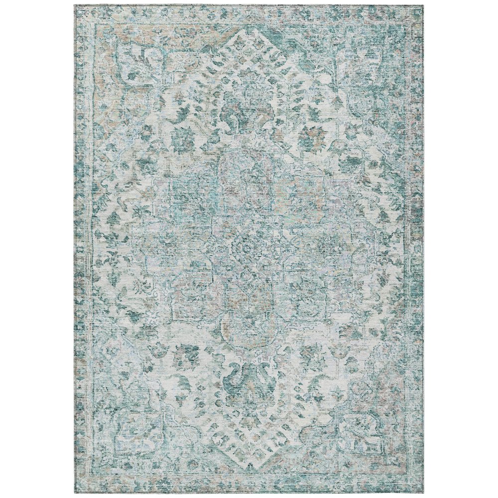 Machine Washable Indoor/Outdoor Chantille ACN2138 Teal 8' x 10' Rug. Picture 1