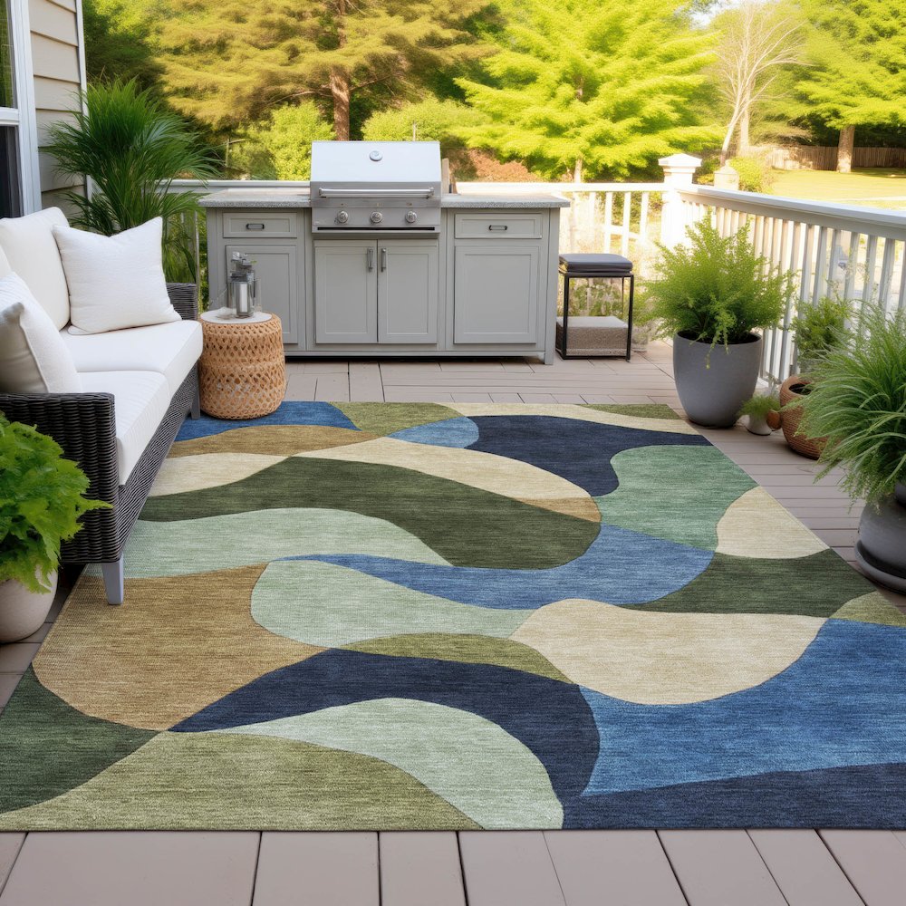 Machine Washable Indoor/Outdoor Chantille ACN2141 Green 8' x 10' Rug. Picture 7
