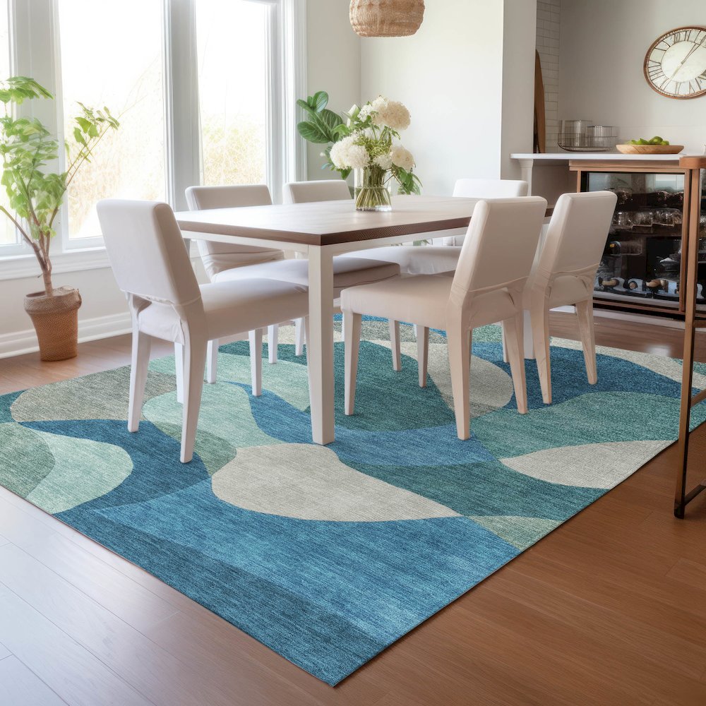 Machine Washable Indoor/Outdoor Chantille ACN2141 Teal 8' x 10' Rug. Picture 5