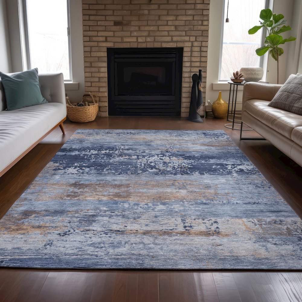 Machine Washable Indoor/Outdoor Chantille ACN2146 Blue 8' x 10' Rug. Picture 6