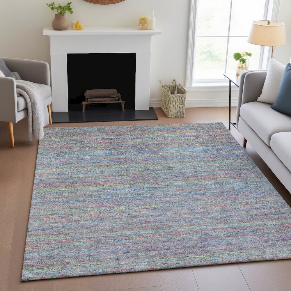 Machine Washable Indoor/Outdoor Chantille ACN2148 Blue 8' x 10' Rug. Picture 5