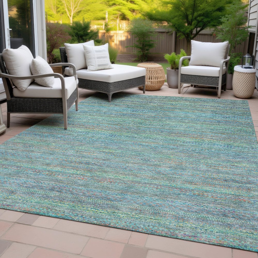 Machine Washable Indoor/Outdoor Chantille ACN2148 Teal 8' x 10' Rug. Picture 8
