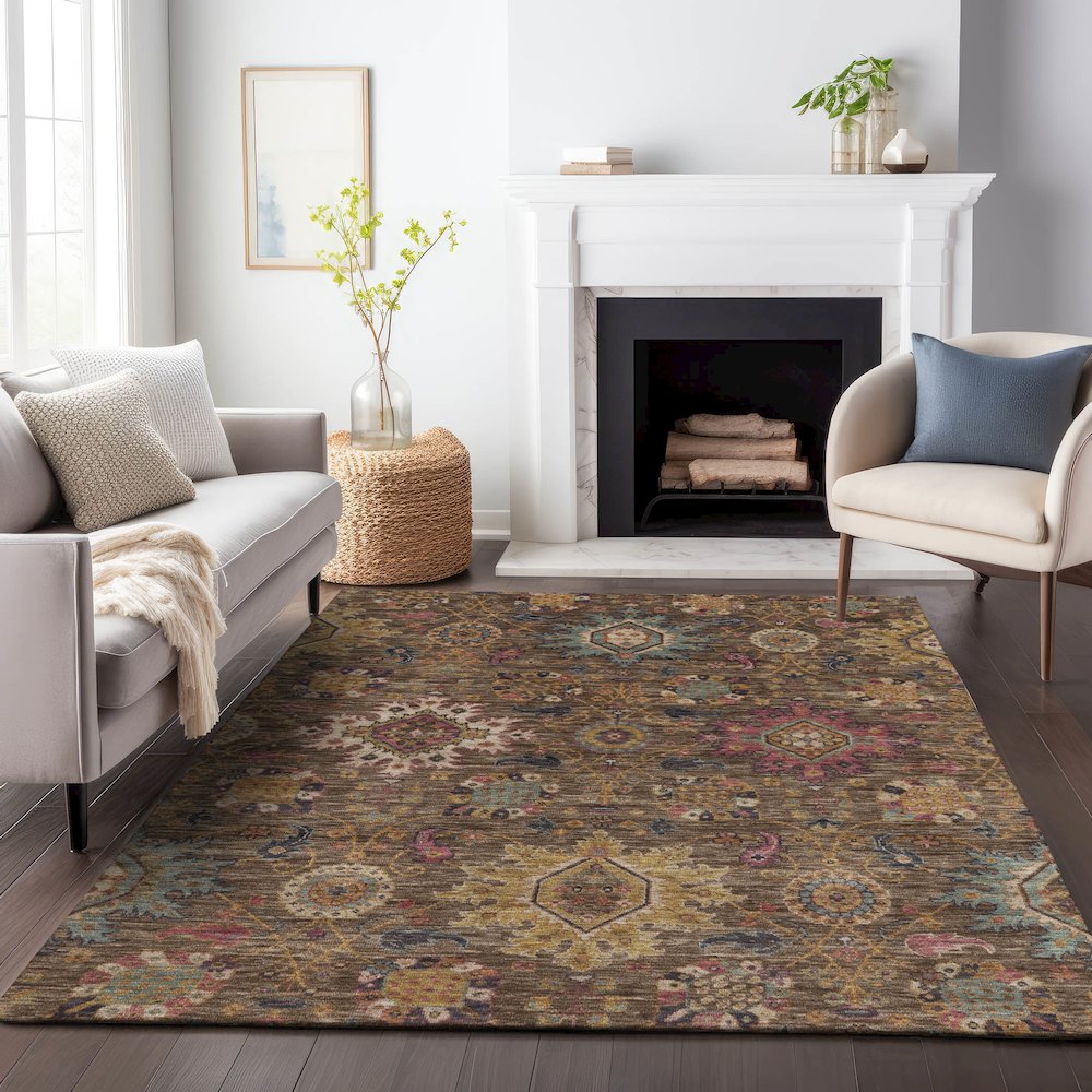 Machine Washable Indoor/Outdoor Chantille ACN2151 Chocolate 8' x 10' Rug. Picture 6