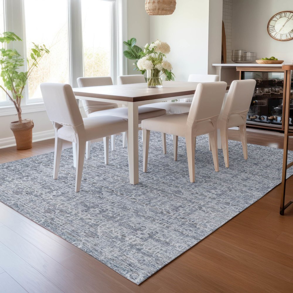 Machine Washable Indoor/Outdoor Chantille ACN2152 Blue 8' x 10' Rug. Picture 5