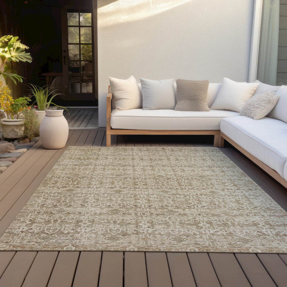 Machine Washable Indoor/Outdoor Chantille ACN2152 Brown 8' x 10' Rug. Picture 7