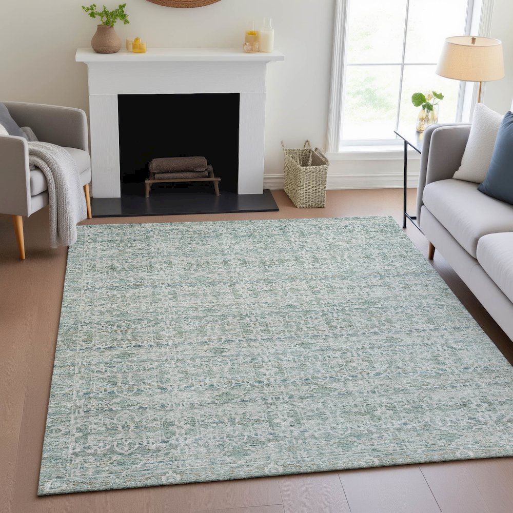 Machine Washable Indoor/Outdoor Chantille ACN2152 Teal 8' x 10' Rug. Picture 5
