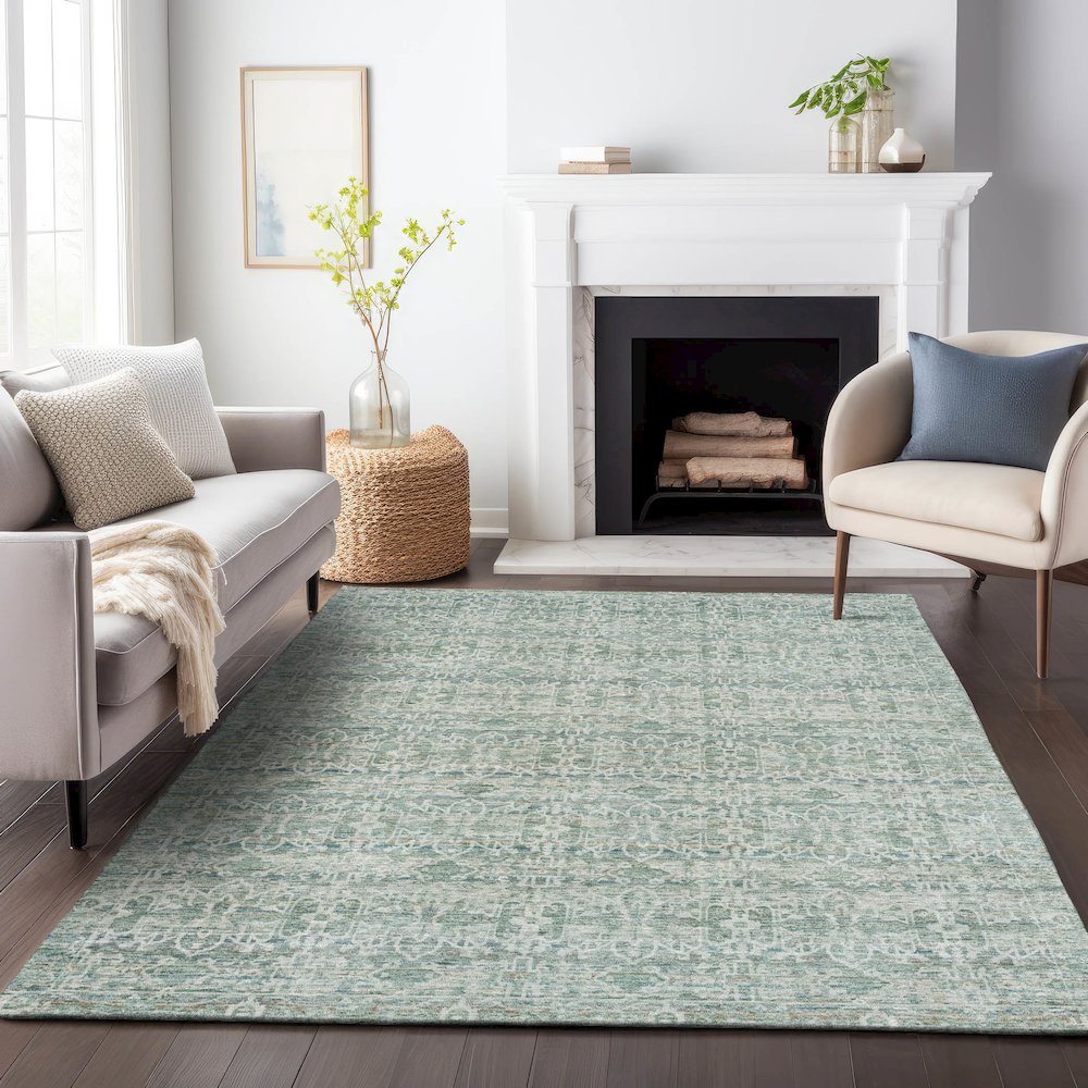 Machine Washable Indoor/Outdoor Chantille ACN2152 Teal 8' x 10' Rug. Picture 6
