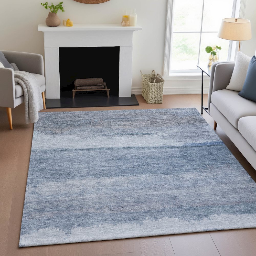 Machine Washable Indoor/Outdoor Chantille ACN2156 Blue 8' x 10' Rug. Picture 5