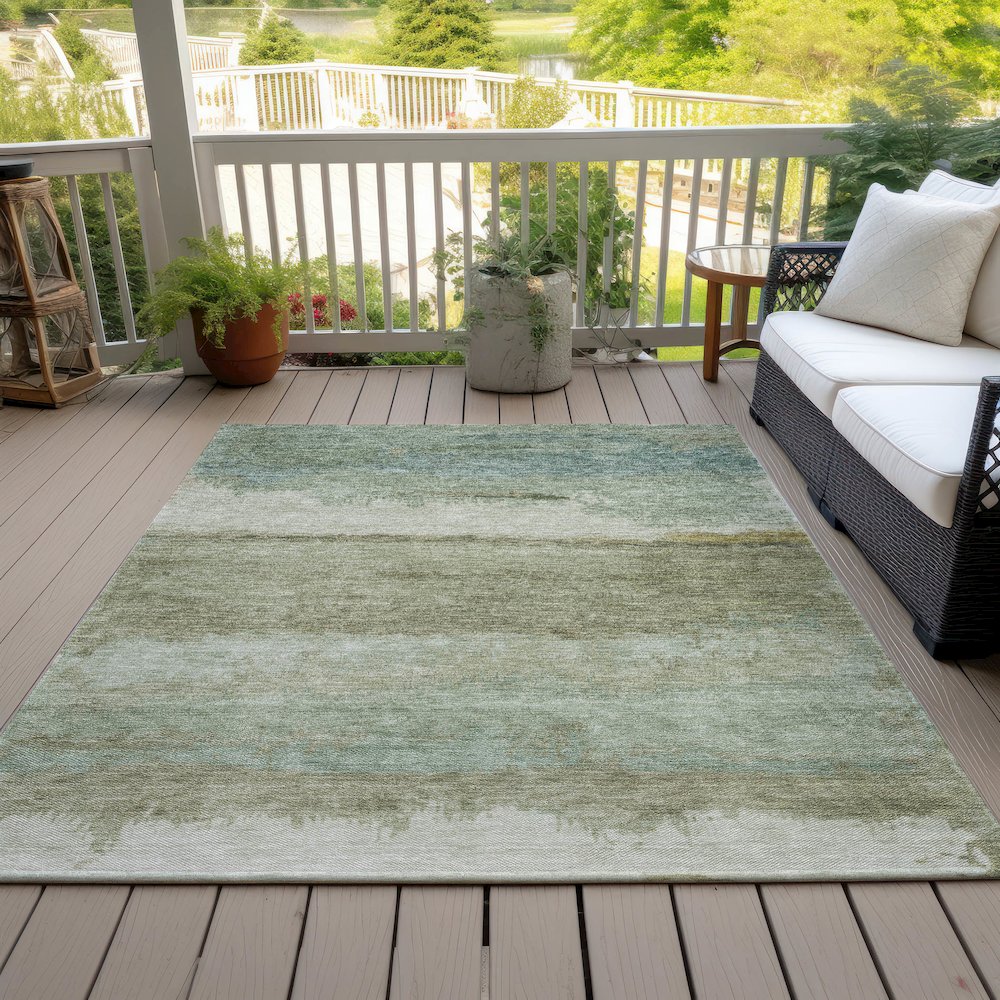 Machine Washable Indoor/Outdoor Chantille ACN2156 Green 8' x 10' Rug. Picture 7