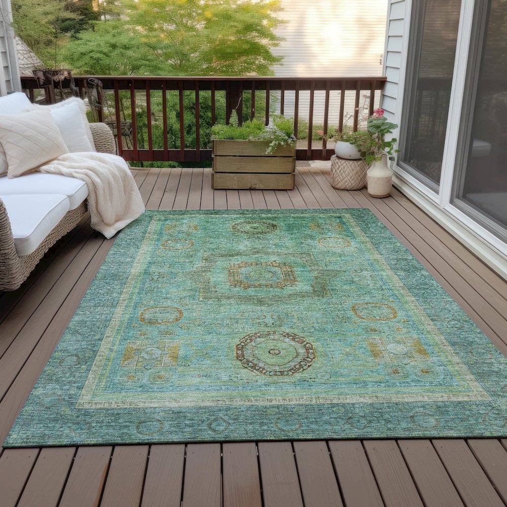 Machine Washable Indoor/Outdoor Chantille ACN2159 Green 8' x 10' Rug. Picture 7